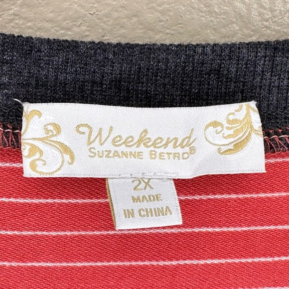 Suzanne Betro Red and White Striped Top Size 2X - Picture 2 of 5